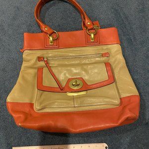 Coach pink and beige leather tote bag